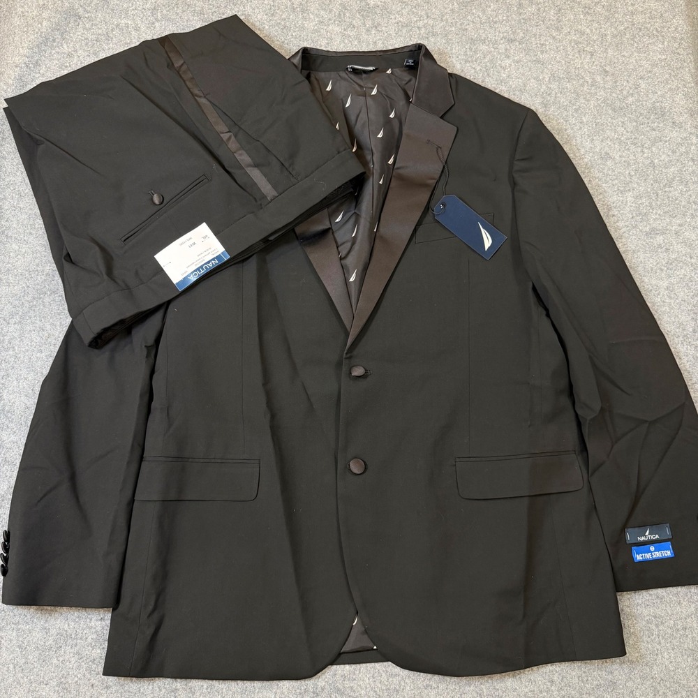 Nautica Nadal Mens 46L Tuxedo Suit Black Active Stretch 2-Piece W41 NAS5T00